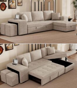 Sofa Linen Warna Netral dengan Storage Tersembunyi