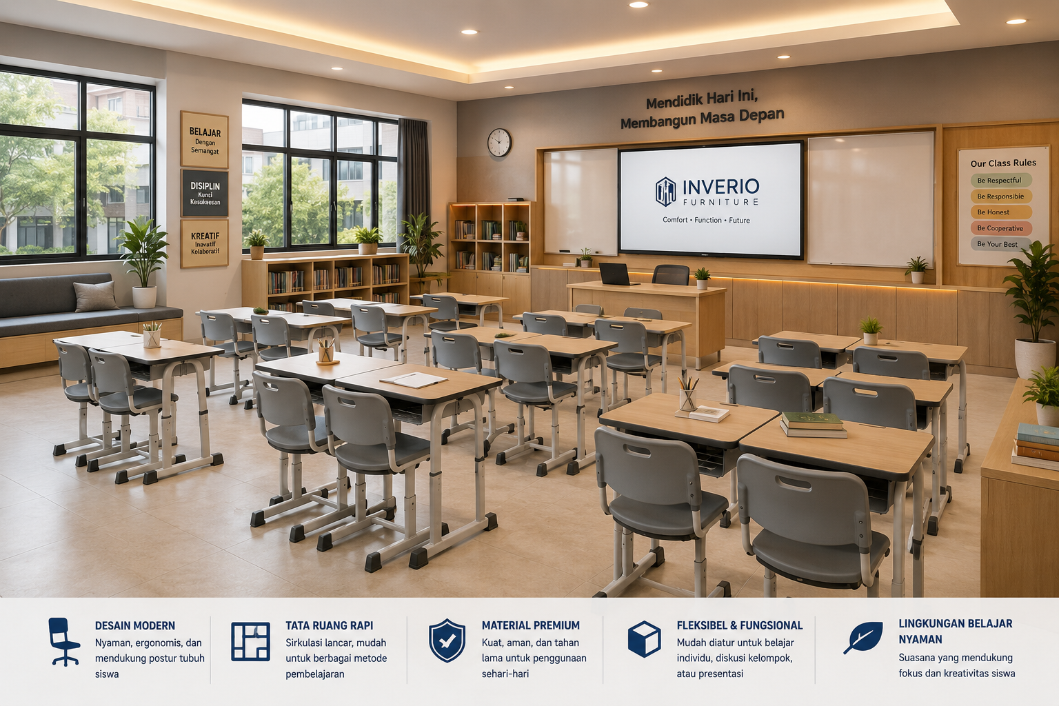 Kelas modern yang nyaman dan fungsional
