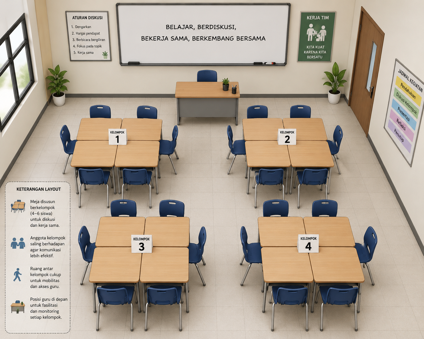 Layout ruang kelas untuk diskusi kelompok