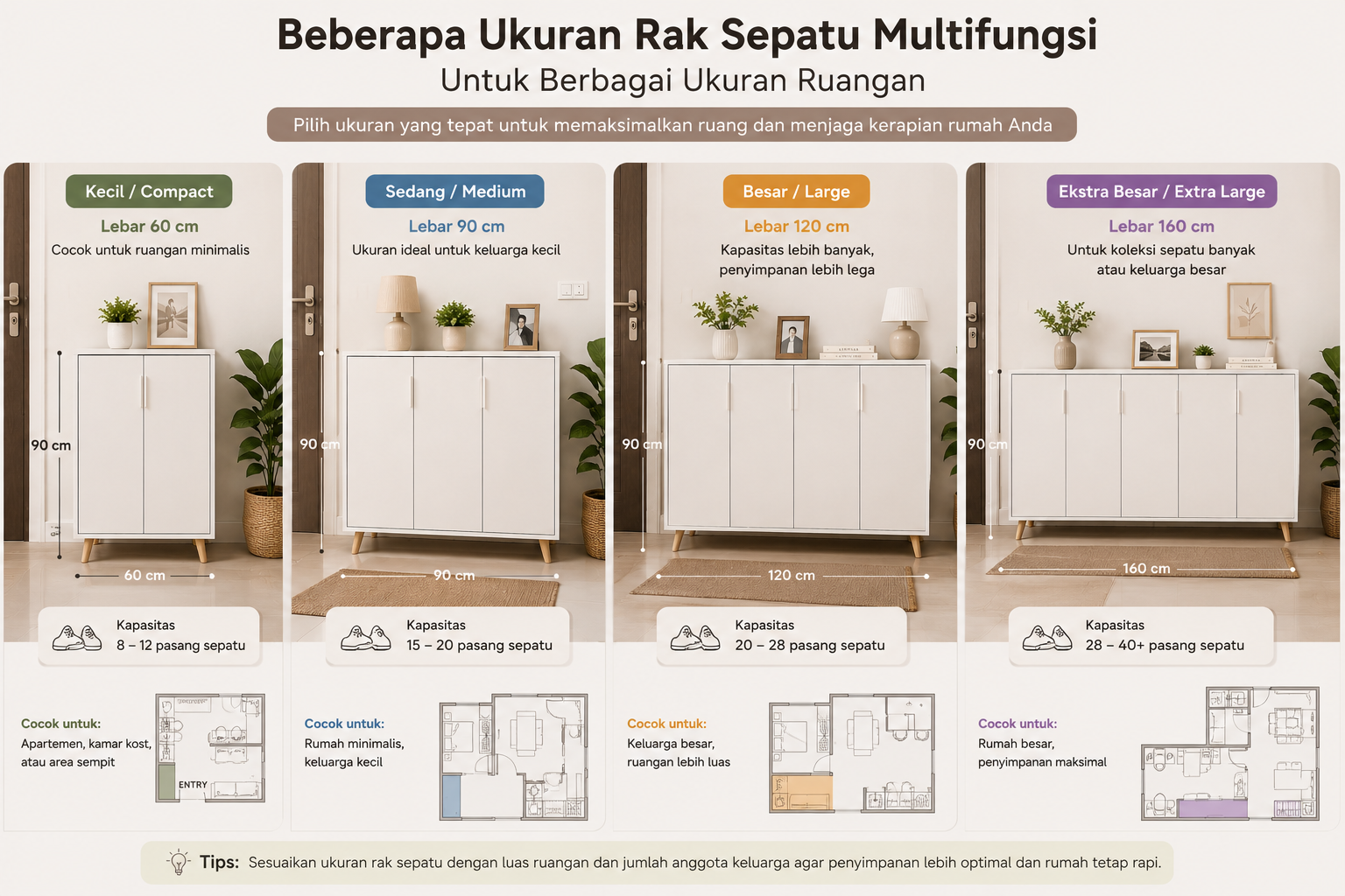 Memilih ukuran rak sepatu multifungsi sesuai kebutuhan rumah
