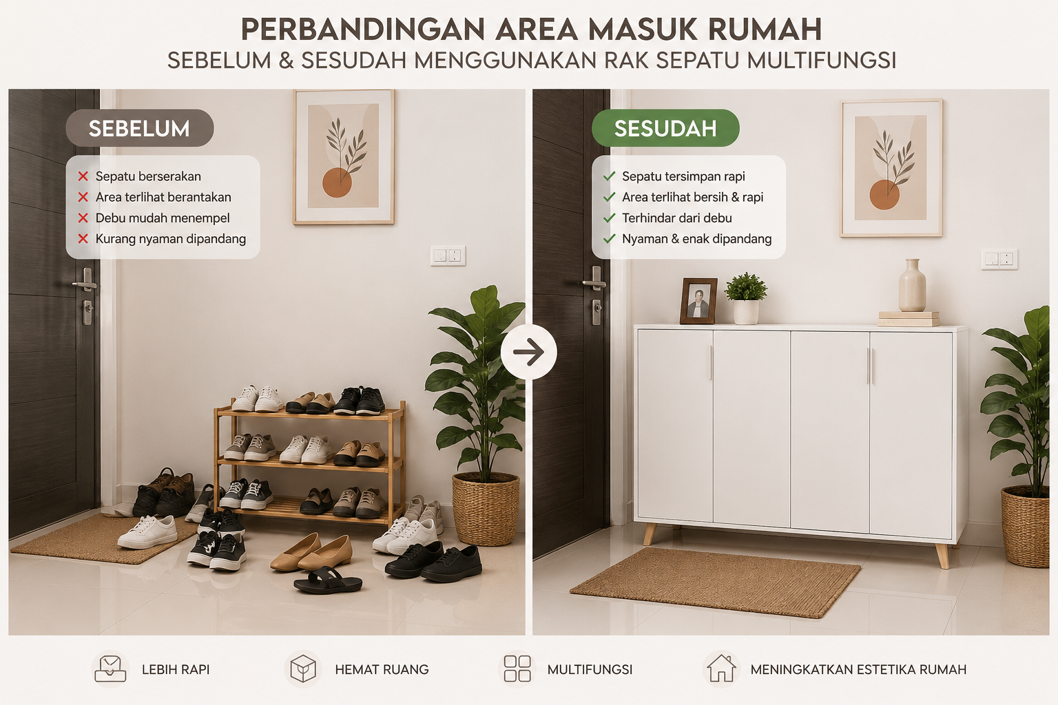 Rak sepatu multifungsi membuat area masuk rumah lebih rapi