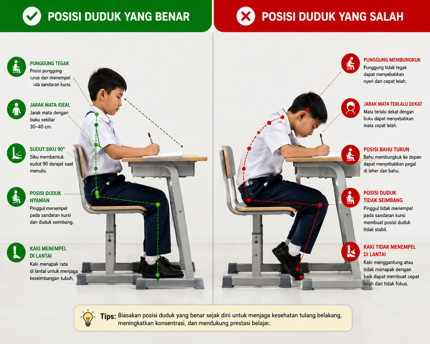 Perbandingan posisi duduk yang benar dan salah