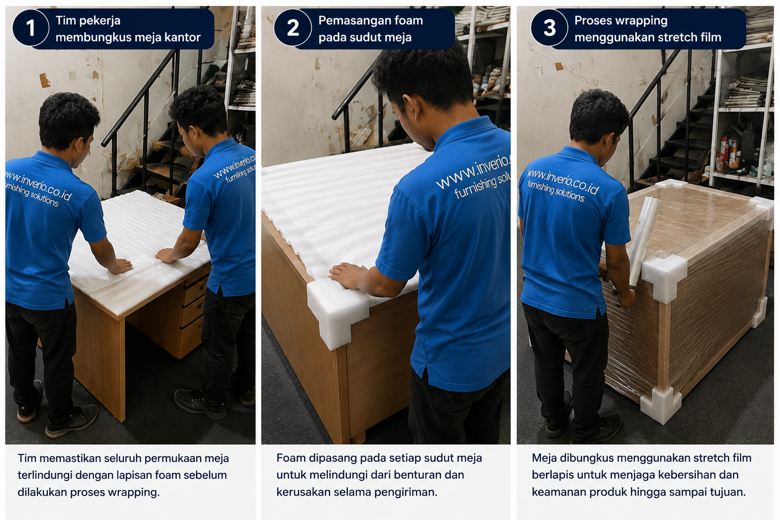 Proses pengemasan meja kantor