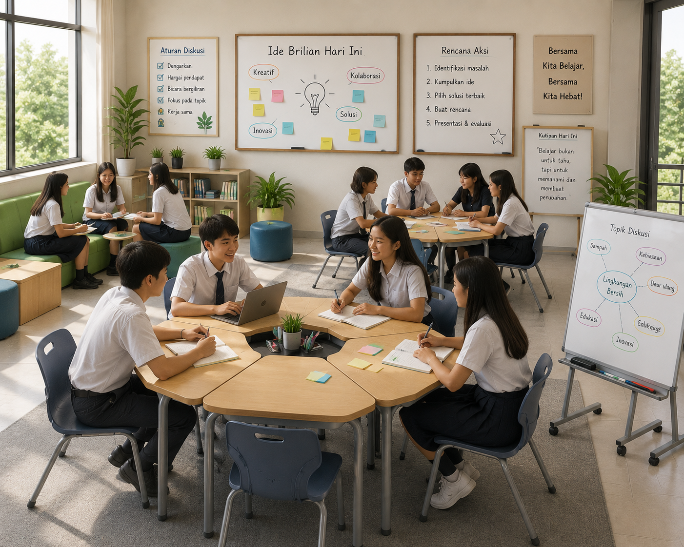 Ruang kelas kolaboratif yang cerah