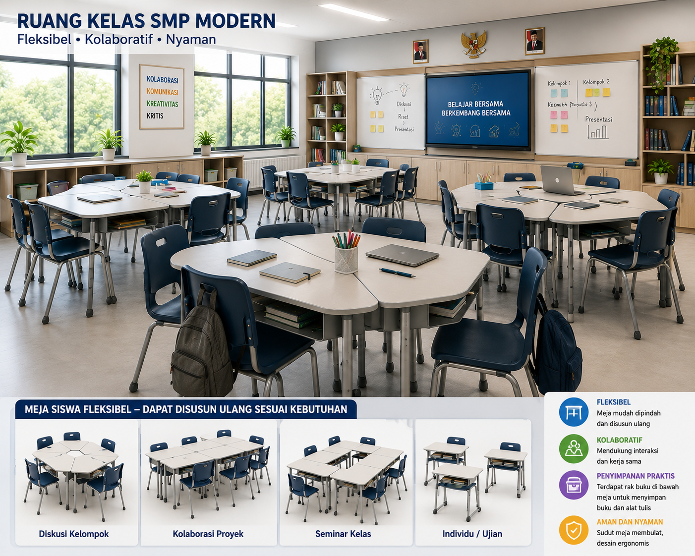 Ruang kelas modern yang fleksibel