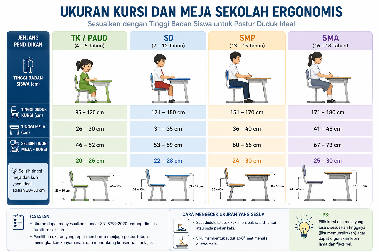 Ukuran kursi dan meja sekolah ergonomis